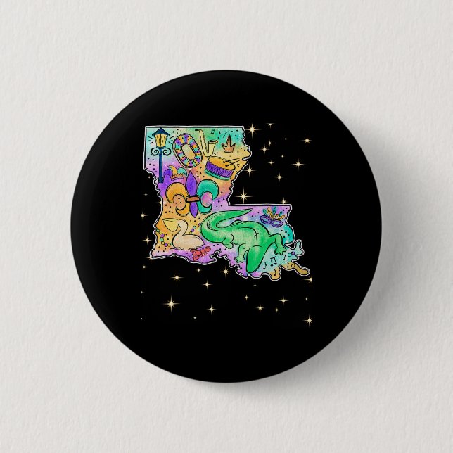 New Orleans Louisiana Map Mardi Gras Jester Funny Button (Vorderseite)