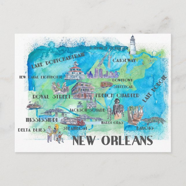 New Orleans Louisiana Reiseplan Postkarte (Vorderseite)