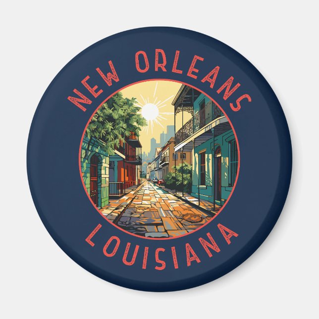 New Orleans Louisiana Retro Distressed Circle Magnet (Vorne)