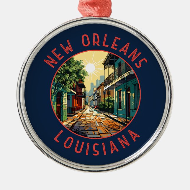 New Orleans Louisiana Retro Distressed Circle Ornament Aus Metall (Vorne)