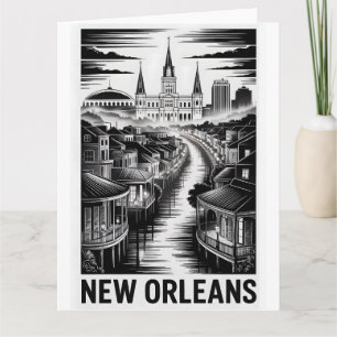 New Orleans Louisiana Skyline Schwarz Weiß Holzsch Karte