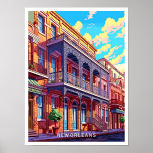 New Orleans Louisiana Vintage Illustration Poster