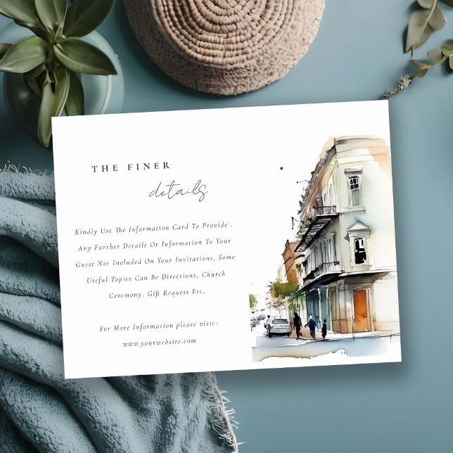 New Orleans Louisiana Watercolor Hochzeitsdetails Begleitkarte (Von Creator hochgeladen)
