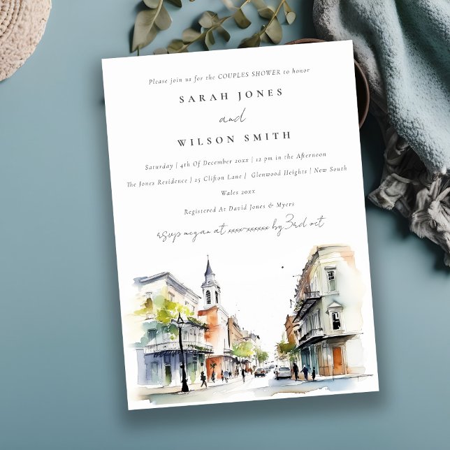 New Orleans Louisiana Watercolor Paare Dusche Einladung (Von Creator hochgeladen)