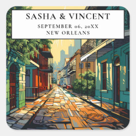 New Orleans Louisiana Wedding Retro Quadratischer Aufkleber