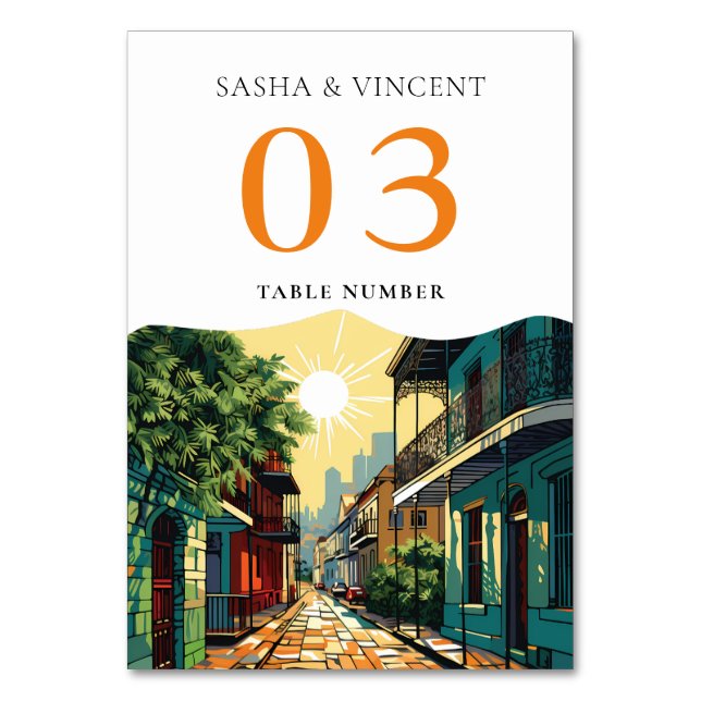 New Orleans Louisiana Wedding Retro Tischnummer (Vorderseite)