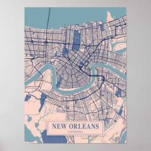 New Orleans Louisiana Windige Stadtplan-Reise Poster