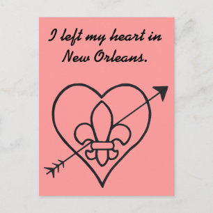 New Orleans Love Heart & Fleur de Lis Postkarte