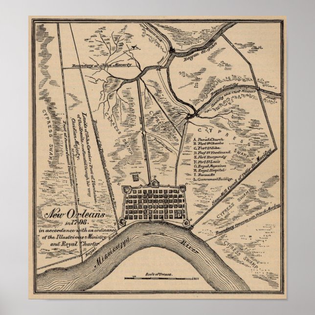 New Orleans Map 1798 Poster (Vorne)