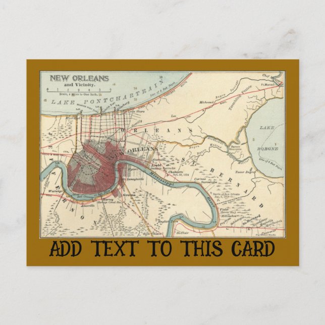 New Orleans Map 1900 Postcard Postkarte (Vorderseite)