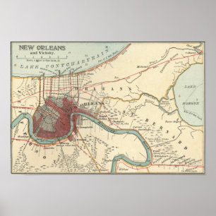 New Orleans MAp 1900 Poster