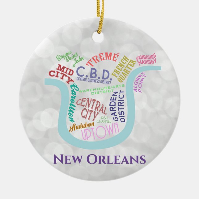 New Orleans Map Nola Word Typografie Weihnachten Keramik Ornament (Vorne)