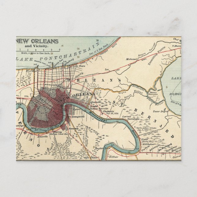New Orleans Map Postcard Postkarte (Vorderseite)