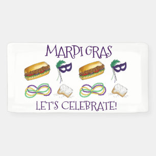 New Orleans Mardi Gras Beignet Beads Maske Po'Boy Banner
