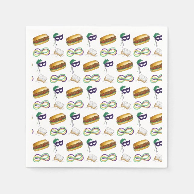 New Orleans Mardi Gras Beignet Beads Maske Po'Boy Serviette (Vorderseite)