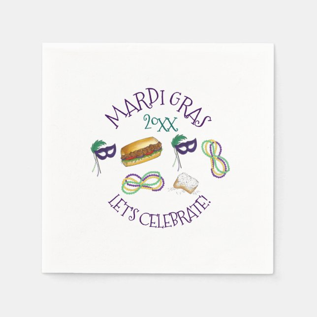 New Orleans Mardi Gras Beignet Beads Maske Po'Boy Serviette (Vorderseite)