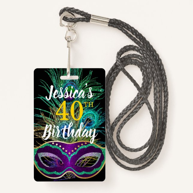New Orleans Mardi Gras Birthday Buy Drink QR Code Ausweis (Vorderseite mit Schlüsselband)