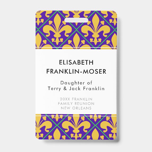 New Orleans Mardi Gras Family Wiedersehen Ausweis (Vorderseite)