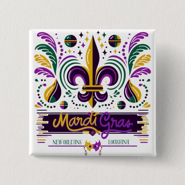 New Orleans Mardi Gras lila gelb grün Button (Vorderseite)