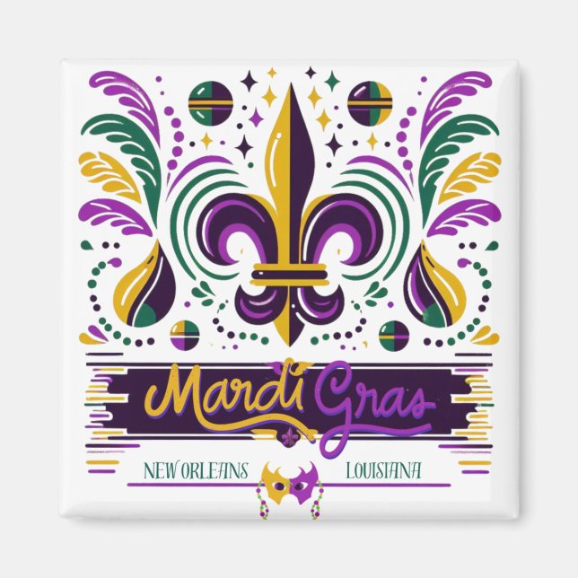New Orleans Mardi Gras lila gelb grün Magnet (Vorne)