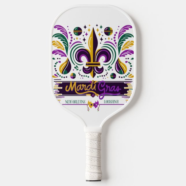 New Orleans Mardi Gras lila gelb grün Pickleball Schläger (Vorderseite)