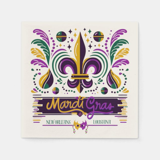 New Orleans Mardi Gras lila gelb grün Serviette (Vorderseite)