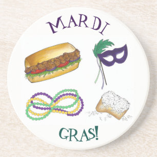 New Orleans Mardi Gras Maskenperlen Beignet NOLA Sandstein Untersetzer
