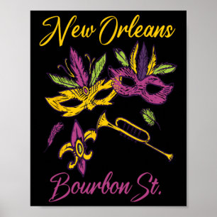 New Orleans Mardi Gras Souvenir Bourbon Str. Poster