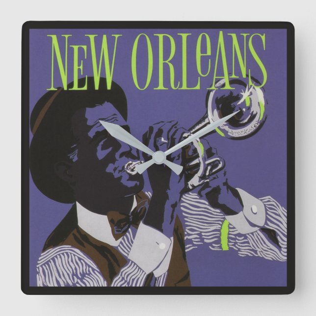 New Orleans Musikmauer Quadratische Wanduhr (Vorderseite)