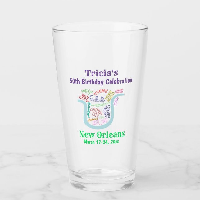 New Orleans Nola Map Travel Party Beer Pint Glas (Vorderseite)