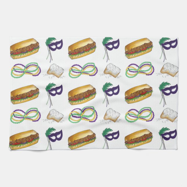 New Orleans NOLA Mardi Gras Beads Food Mask Handtuch (Horizontal)