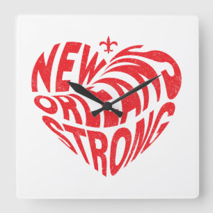New Orleans Nola Strong Heart Quadratische Wanduhr