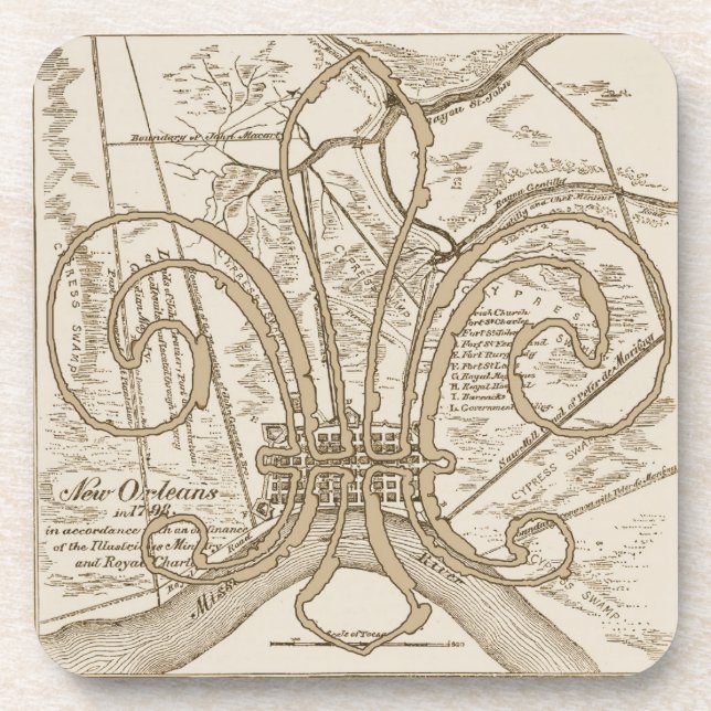 New Orleans Old Map Untersetzer (Vorderseite)