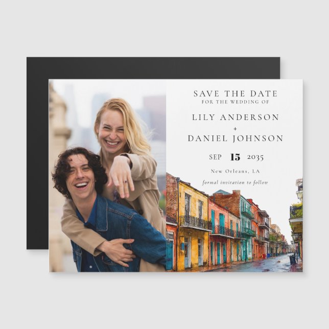 New Orleans Photo Wedding Save The Date Magneteinladung (Vorne/Hinten)