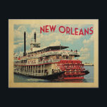 New Orleans Postcard Louisiana River Boat Vintag Postkarte<br><div class="desc">New Orleans Louisiana Design im Vintage Travel Stil mit einem Paddle River Boot mit blauem Himmel und puffigen Wolken.</div>