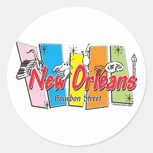 New-Orleans-Retro Runder Aufkleber (Vorderseite)
