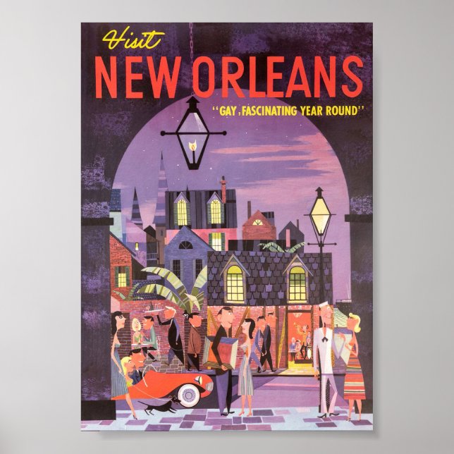 New Orleans Retro Vintage Travel Poster (Vorne)