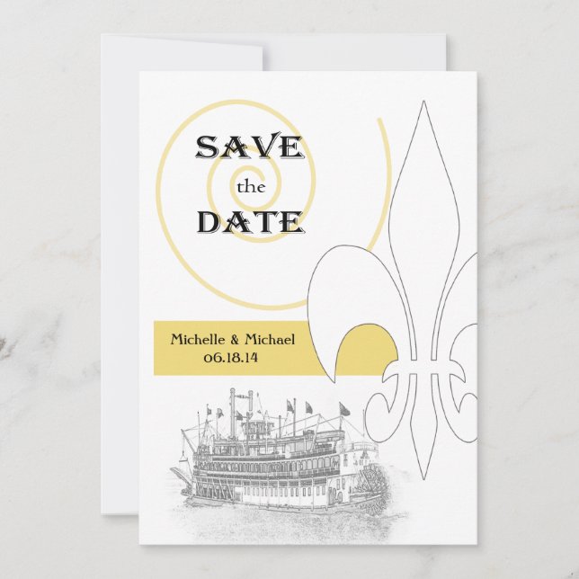 New Orleans Riverboat Lilie Save the Date Einladung (Vorderseite)