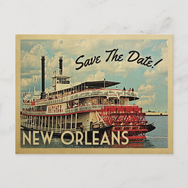 New Orleans Save the Date Vintage Postkarten (Vorderseite)