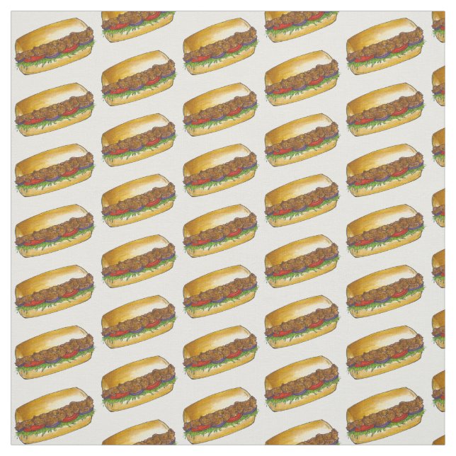 New Orleans Shrimp Po Boy Poboy Sandwich Fabric Stoff (Muster)