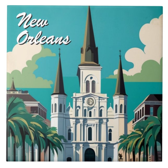New Orleans St Louis Cathedral Turquoise Blue Fliese (Vorderseite)