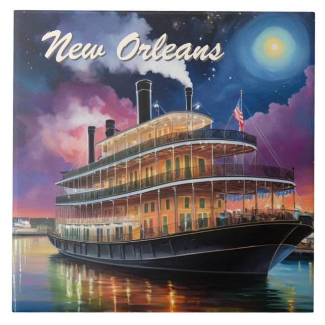 New Orleans Steamboat Riverboat Boat Night Cruise Fliese (Vorderseite)