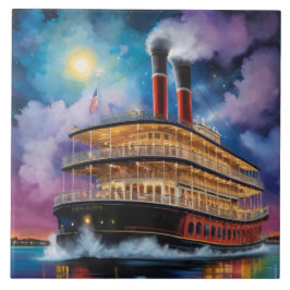 New Orleans Steamboat Riverboat Boat on River Fliese