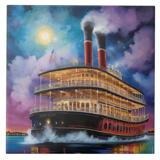 New Orleans Steamboat Riverboat Boat on River Fliese (Vorderseite)