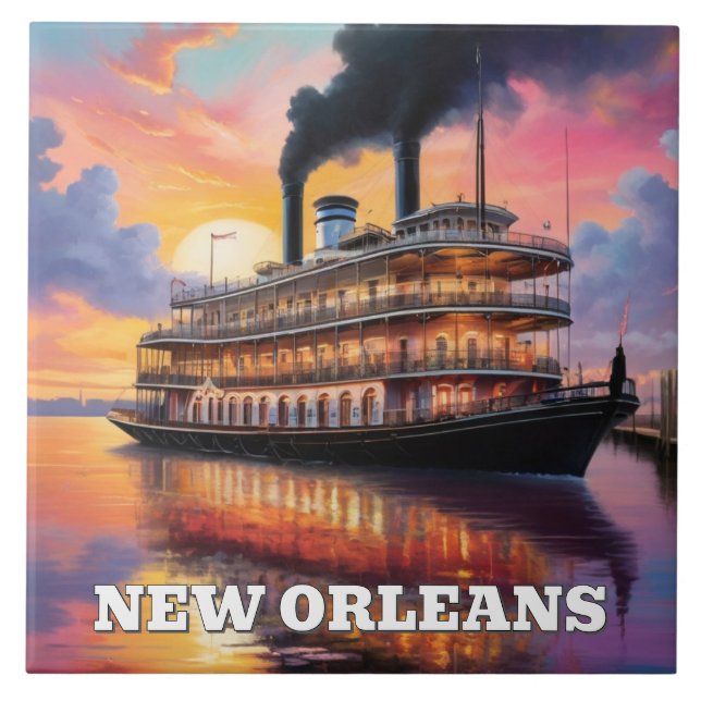 New Orleans Steamboat Riverboat Boat Sunset Cruise Fliese (Vorderseite)