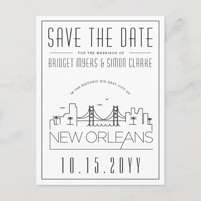New Orleans | Stilisierte Skyline Save the Date Postkarte (Vorderseite)