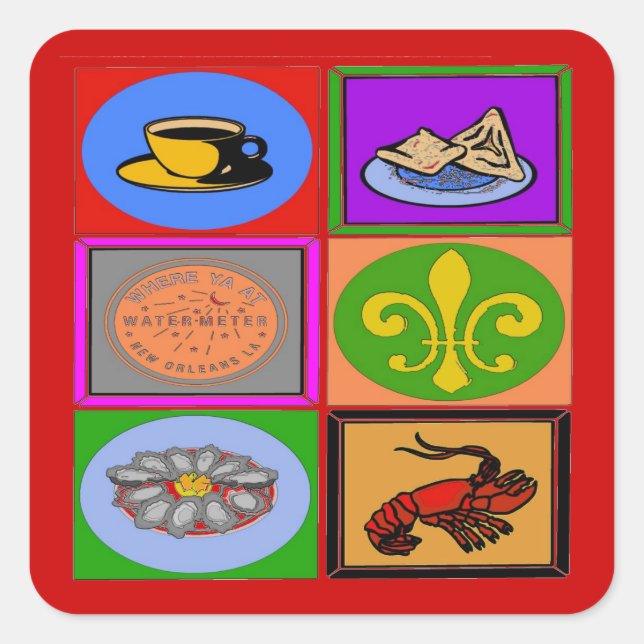 New Orleans Symbols Französisches Viertel Quadratischer Aufkleber (Vorderseite)