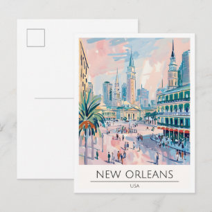 New Orleans USA Vintage Kunst Illustration Reise Postkarte