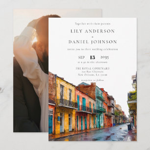 New Orleans Wasserfarben-Destination-Foto-Hochzeit Einladung