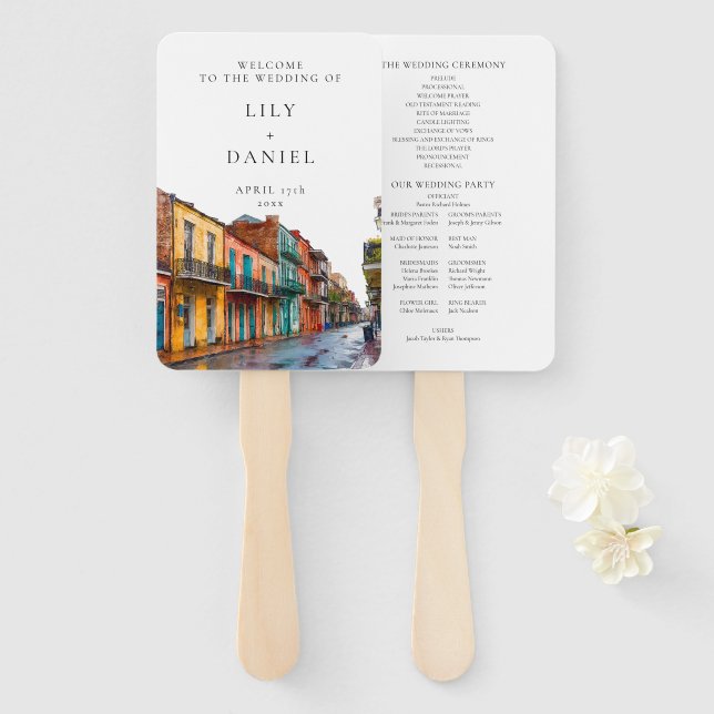 New Orleans Watercolor Wedding Program Fächer (Vorne und Hinten)